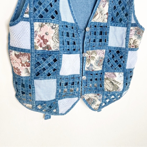 Vintage 90’s Patchwork Denim Tapestry Vest - Picture 3 of 6